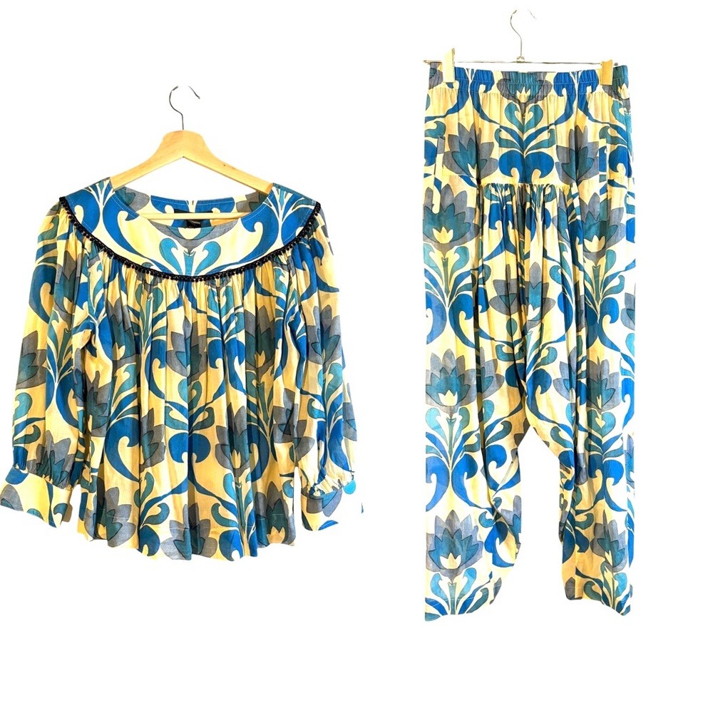 SMYTHE  Blue Cotton Patterned Matching Set in Sz XS - Picture 4 of 7